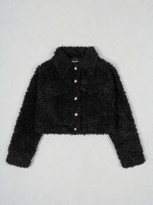 Chamarra de moda para dama tela de borrego con botones color dorado - Negro - Ver 7