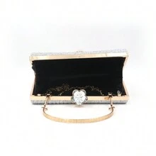 Gritte Women's Hard Shell Clutch Bag With Rhinestone Bow Knot For Evening Party,  Party, Qipao - Silver - View 9