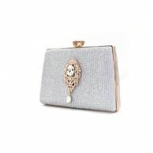 Gritte Women's Hard Shell Clutch Bag With Rhinestone Bow Knot For Evening Party,  Party, Qipao - Silver - View 4