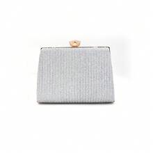 Gritte Women's Hard Shell Clutch Bag With Rhinestone Bow Knot For Evening Party,  Party, Qipao - Silver - View 7