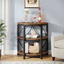 Tribesigns Half Round End Table, 3-Tier Narrow Side Table With Metal Frame, Half Circle Table, Half Moon Small Coffee Accent Table Bedside Table For Living Room, Bedroom, Rustic Brown Home Decor Furniture - Rustic Brown - View 4