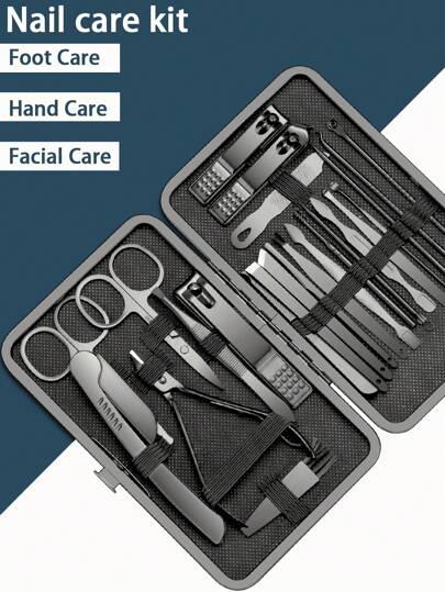 Set De Manicura, Set De Pedicura De Cortaúñas Profesional De Acero Inoxidable Con Estuche De Almacenamiento Negro, Kit De Aseo Portátil Para Viajes O Hogar, Regalos Perfectos Para Mujeres Y Hombres