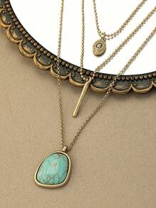 1pc Vintage Bohemian Style Multi-Layer Turquoise Necklace
