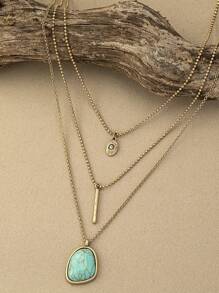 1pc Vintage Bohemian Style Multi-Layer Turquoise Necklace