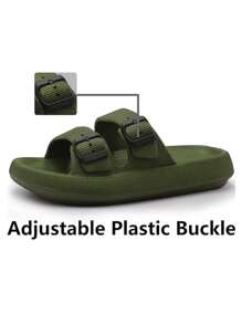 CHANCLAS DE MODA MUJER, SANDALIAS HOMBRE UNISEX EVA con Plataforma Gruesa Suela Antiderrapante PANTUNFLAS Unisex, Broche ajustable Secado rápido. - Verde Oliva - Ver 2