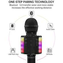 便携式手持麦克风扬声器机器便携式唱歌麦克风适用于成人麦克风专业变声器麦克风适合女孩男孩成人所有年龄段家庭聚会生日的绝佳礼物玩具 - 黑色 - 查看 2