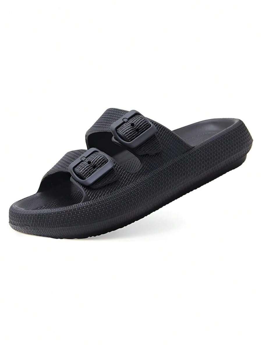 WOMEN'S FASHION FLIP FLOPS, MEN'S UNISEX EVA SANDALS With Thick Platform Non-Slip Sole Unisex SLIPPER, Adjustable Clasp Quick Drying. - Black - View 1