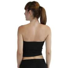 ToBeInStyle Women's Soft Comfy Cotton Layering Tube Tops - 褶飾中心 - 黑色 - 查看 2