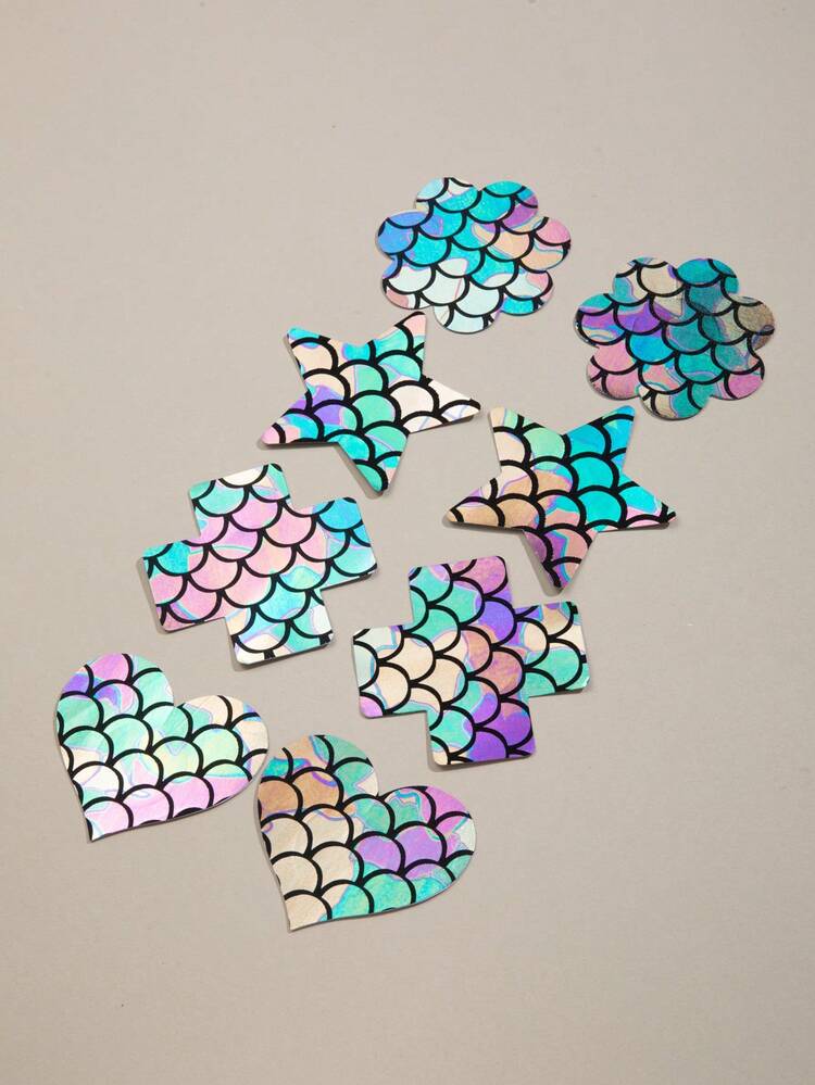 8 Piezas Nuevas Coberturas De Pezones Desechables De Escamas De Pescado Sexys Y Seductoras - Multicolor - Ver 3