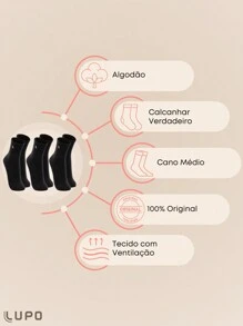 LUPO Kit com 3 Pares de Meias Cano Médio Feminino Lupo Sport em Algodão