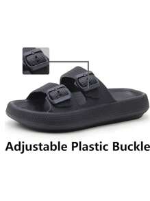 WOMEN'S FASHION FLIP FLOPS, MEN'S UNISEX EVA SANDALS With Thick Platform Non-Slip Sole Unisex SLIPPER, Adjustable Clasp Quick Drying. - Black - View 3