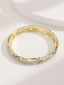 1pc Women's Cloisonne & Rhinestone & Resin Drop Oil Coated Gold Plated Bangle