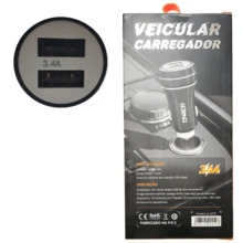 Carregador Veicular Rápido Automotivo 3.4A 2 Usb Com cabo Tipo C Type C - SAÍDA - Visão 3