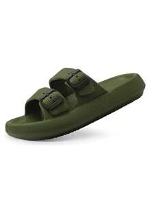 CHANCLAS DE MODA MUJER, SANDALIAS HOMBRE UNISEX EVA con Plataforma Gruesa Suela Antiderrapante PANTUNFLAS Unisex, Broche ajustable Secado rápido. - Verde Oliva - Ver 1