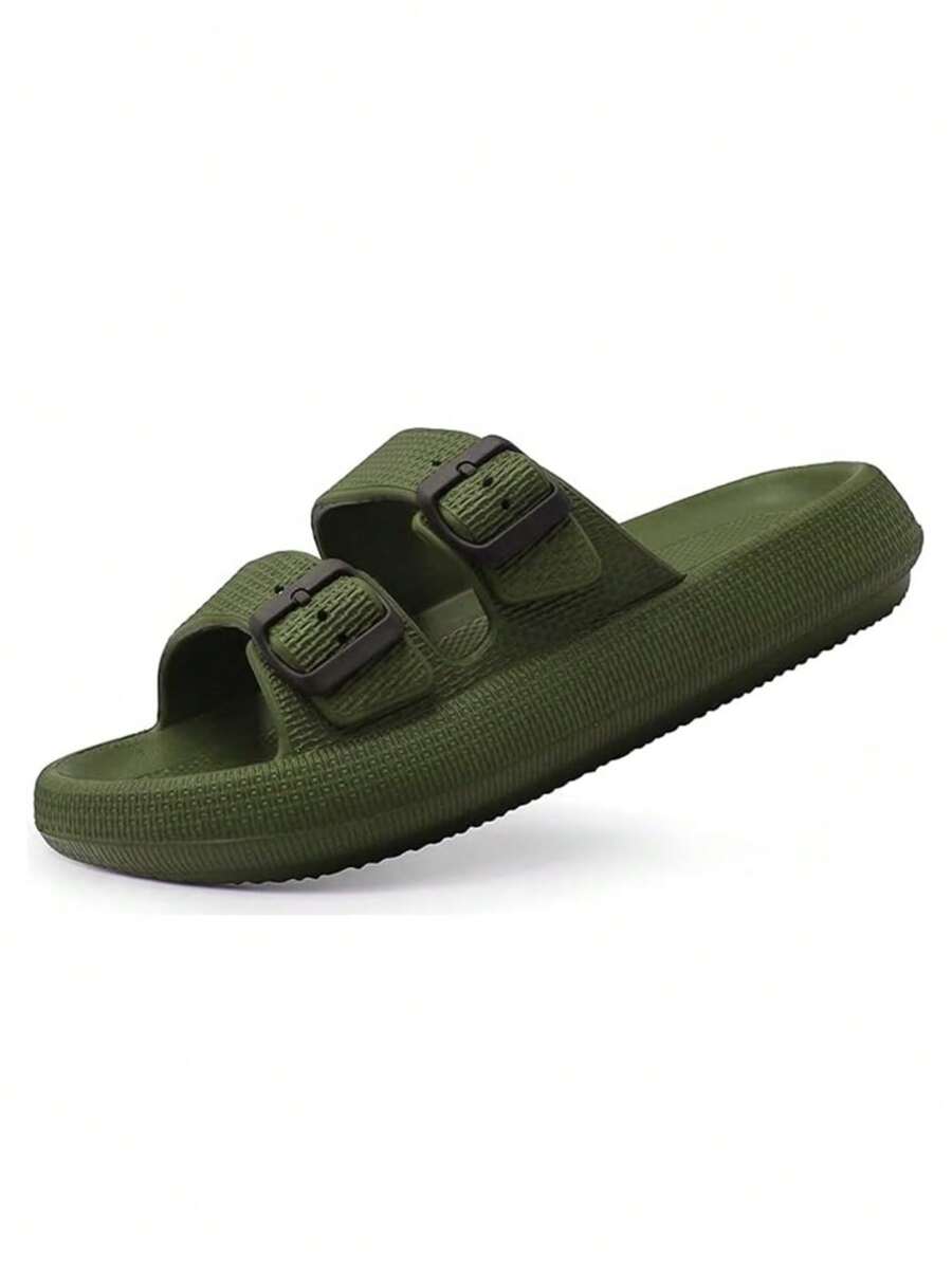 CHANCLAS DE MODA MUJER, SANDALIAS HOMBRE UNISEX EVA con Plataforma Gruesa Suela Antiderrapante PANTUNFLAS Unisex, Broche ajustable Secado rápido. - Verde Oliva - Ver 1