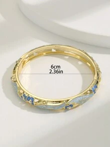 1pc Women's Cloisonne & Rhinestone & Resin Drop Oil Coated Gold Plated Bangle