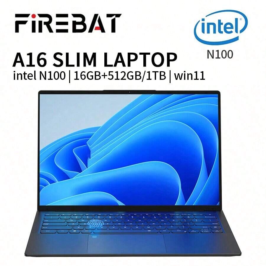 Firebat A16筆記本電腦,搭載intel N100處理器/16gb Lpddr4內存+512gb/1tb固態硬盤/16英寸1920×1200 Fhd Ips顯示屏/指紋識別/2.4ghz/5ghz雙頻wifi