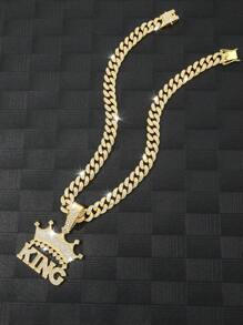 1入歐美嘻哈風格鑲鑽項鏈,時尚男性金屬日常佩戴金屬項鏈 - 金色 - 查看 4