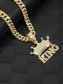 1入歐美嘻哈風格鑲鑽項鏈,時尚男性金屬日常佩戴金屬項鏈 - 金色 - 查看 2