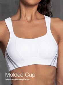 WINGSLOVE 反光条纹运动文胸 高强度加厚无钢圈 - 白色 - 查看 4