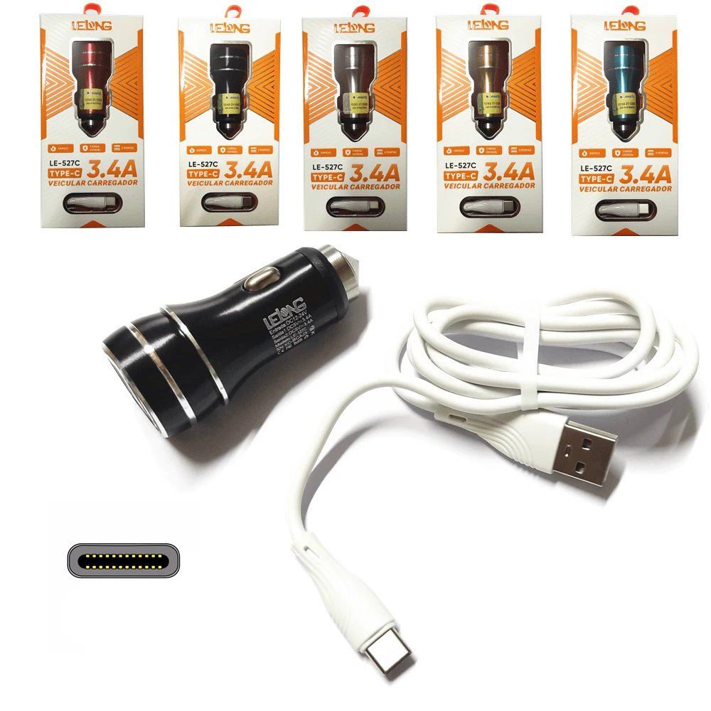 Carregador Veicular Rápido Automotivo 3.4A 2 Usb Com cabo Tipo C Type C - SAÍDA - Visão 1