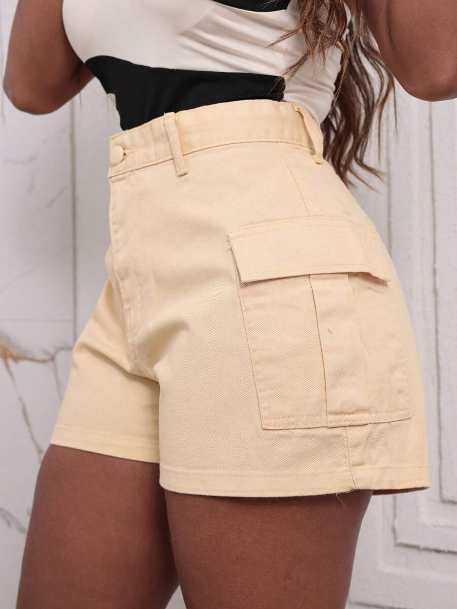 Women Denim Shorts - Yellow - View 1