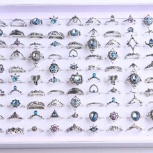 30pcs/Pack Vintage Fashionable Alloy Ring Set With Leaf/Lotus/Elephant Design, Random Style In A Blind Bag