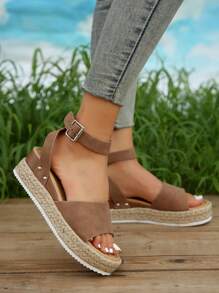 女士经典时尚舒适百搭绳底轻便厚底平底凉鞋 - 棕色 - 查看 7