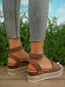 女士经典时尚舒适百搭绳底轻便厚底平底凉鞋 - 棕色 - 查看 6