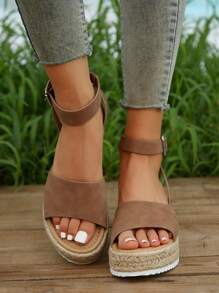 女士经典时尚舒适百搭绳底轻便厚底平底凉鞋 - 棕色 - 查看 8