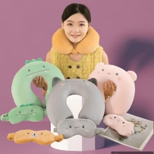 Almohada Con Antifaz de Viaje En Forma De U Para Cuello Descansador Cojín Para Viaje   BEAUTY-LEODY - Rosa - Ver 2