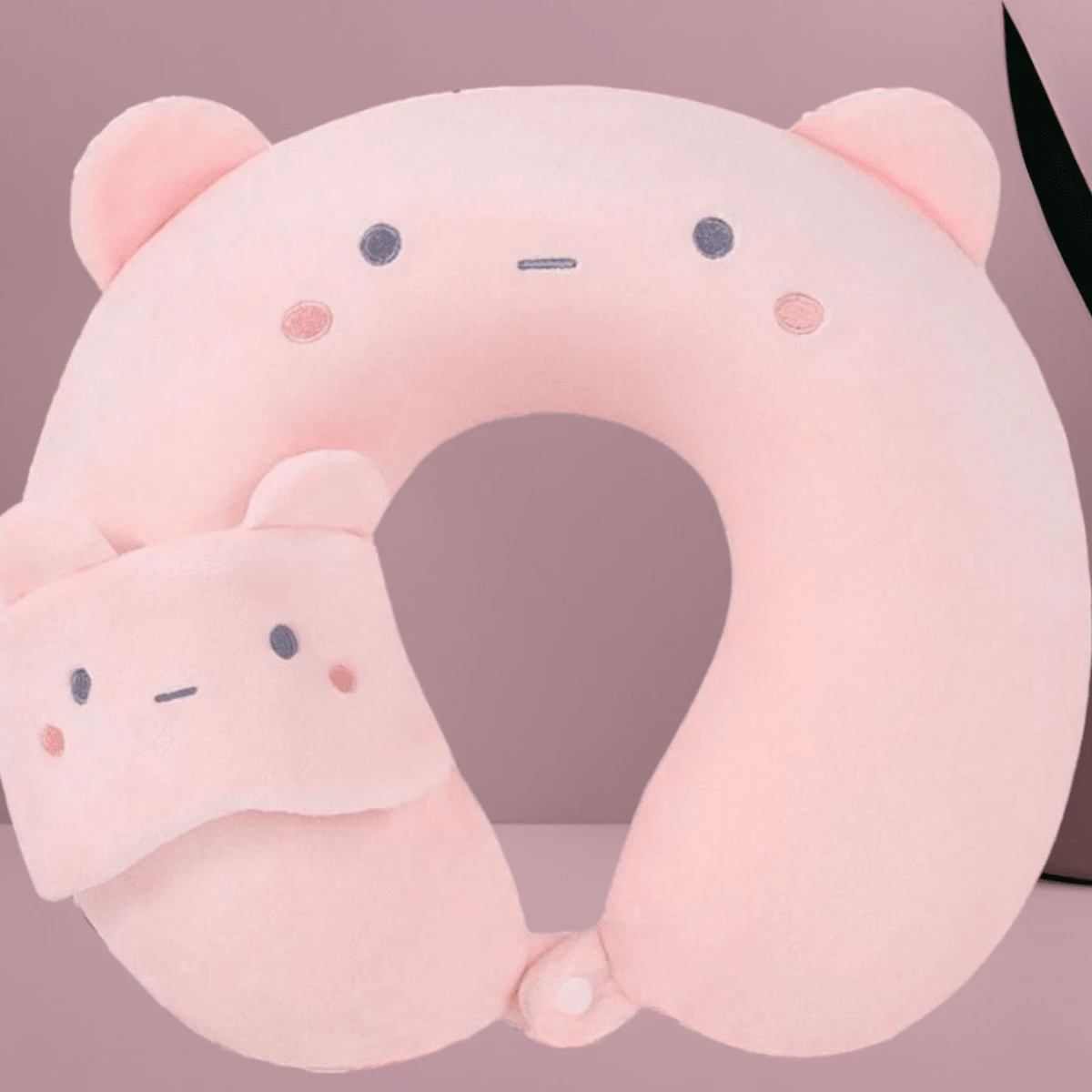 Almohada Con Antifaz de Viaje En Forma De U Para Cuello Descansador Cojín Para Viaje   BEAUTY-LEODY - Rosa - Ver 1