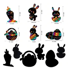 12入組兒童手工製作禮品的復活節刮畫藝術,復活節彩虹刮畫紙製作diy標籤裝飾以及復活節派對禮品袋填充物,有復活節彩蛋、兔子、小雞、胡蘿蔔籃等 - 彩色 - 查看 4