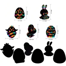12入組兒童手工製作禮品的復活節刮畫藝術,復活節彩虹刮畫紙製作diy標籤裝飾以及復活節派對禮品袋填充物,有復活節彩蛋、兔子、小雞、胡蘿蔔籃等 - 彩色 - 查看 3