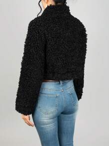 Chamarra de moda para dama tela de borrego con botones color dorado - Negro - Ver 6