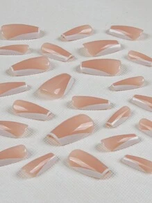 emtog 24入組短款t形＆梯形＆法式＆pi形白色指甲藝術假甲片,旁邊有邊緣,配有1個磨光條＆1個果凍膠,提供簡單易學和多樣化的日常佩戴升級版 - 棕色 - 查看 5