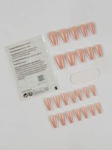 emtog 24入組短款t形＆梯形＆法式＆pi形白色指甲藝術假甲片,旁邊有邊緣,配有1個磨光條＆1個果凍膠,提供簡單易學和多樣化的日常佩戴升級版 - 棕色 - 查看 6