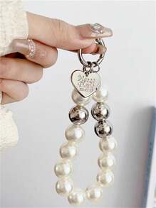 Creative Trân châu Chuỗi Hình trái tim Vật rủ xuống Đối với Điện thoại , Cái túi , Tai nghe , phổ cập Phụ kiện - Màu be - Xem 1