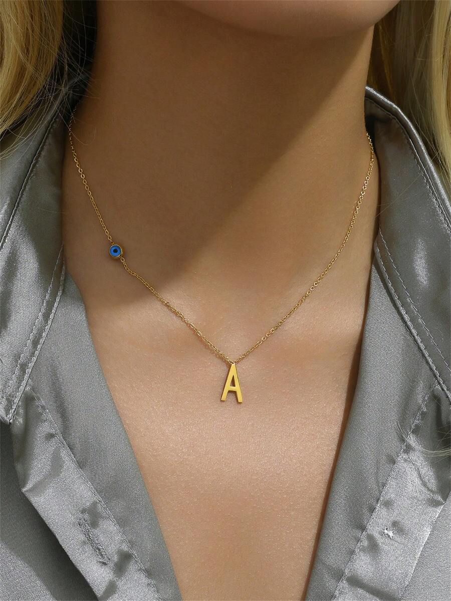 1 Miếng Tên viết tắt A Đến Z Mặt dây chuyền chữ cái Dây chuyền NỮ Món quà Vòng cổ bằng thép không gỉ - Vàng - Xem 1