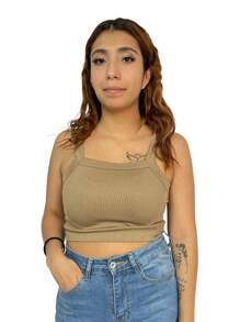 Top Tanmulticolor de tela tipo canelé - Camel - Ver 1