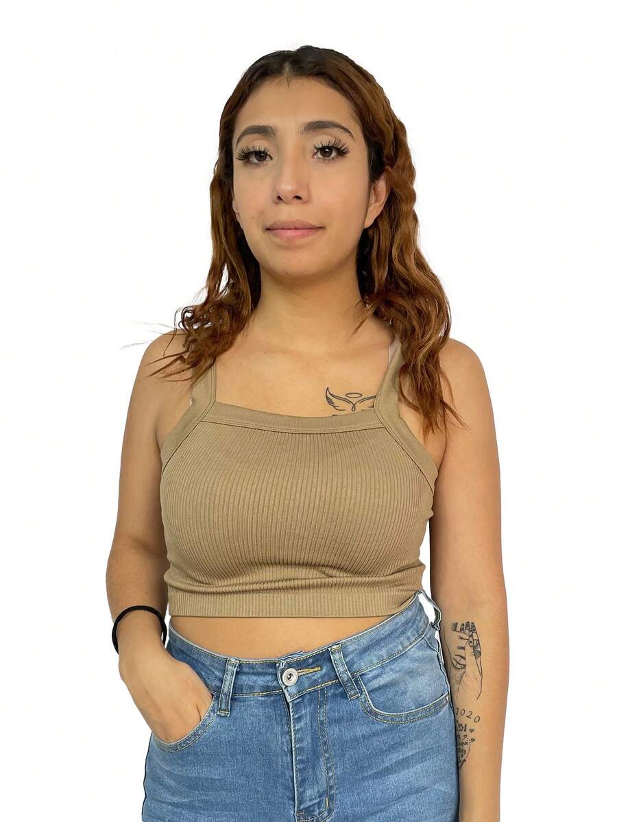 Top Tanmulticolor de tela tipo canelé - Camel - Ver 1