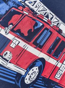 男童休闲短袖T恤，消防车印花，透气夏季