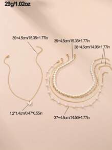 Set di 5 collane finte con perle a forma di farfalla per bambini, carine, bianche