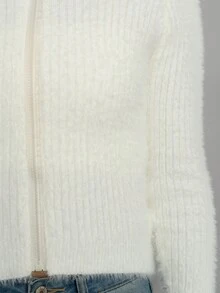 Sueter de moda para mujer de color liso con capucha - Blanco - Ver 5