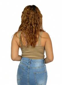 Top Tanmulticolor de tela tipo canelé - Camel - Ver 3