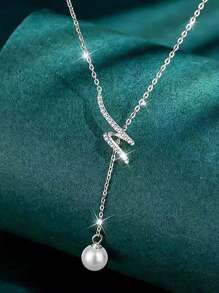 GAGAFEEL 1 Pc Elegant Exquisite S925 Sterling Silver Pearl Pull Tassels Pendant Necklace 40+5cm For Women Girl Daily Wear Dating Gifts Wedding Engagement Bridal Jewelry - Silver - View 7