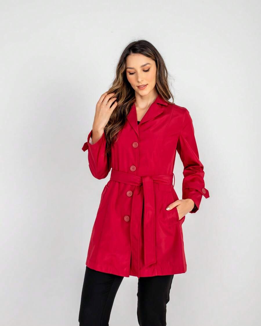 TRENCH COAT SOBRETUDO GOLA FINA VERMELHO