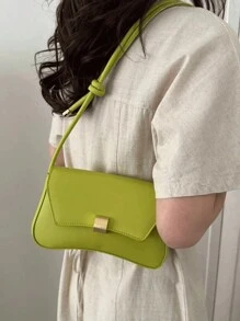 新款时尚女士腋下包，针织包，个性化金属扣装饰设计，单肩包，纯色PU高端斜挎包，女士钱包，适合购物、通勤和旅行 - 綠色 - 查看 3