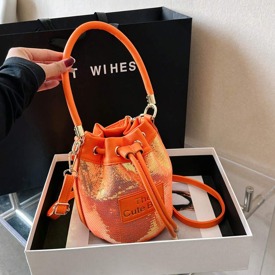 Nyhet Vår/sommar Kollektion Skinande Paljetter Påsväska För kvinnor , - Bränd Orange - Visa 1