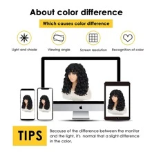 合成耐熱假髮，彈性捲度帶劈頭短髮黑色18英寸化學纖維短髮日常佩戴易於初學者操作的大彈性捲曲短髮